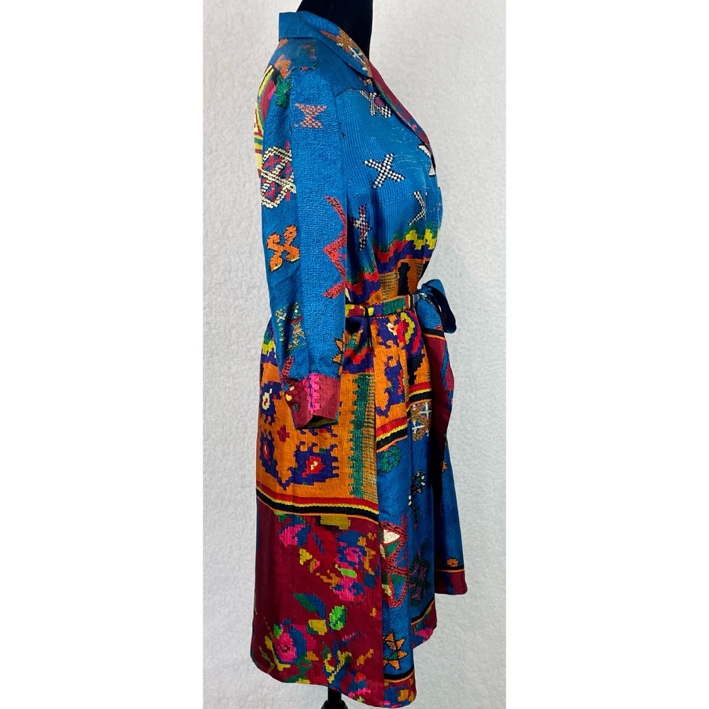 PIERRE-LOUIS MASCIA • Blue/Multi Ethnic 100% Silk Mini Dress, M - Picture 4 of 16